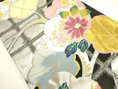 平和屋着物●六通柄袋帯　唐織　草花　金銀糸　正絹　逸品　DABE1227op