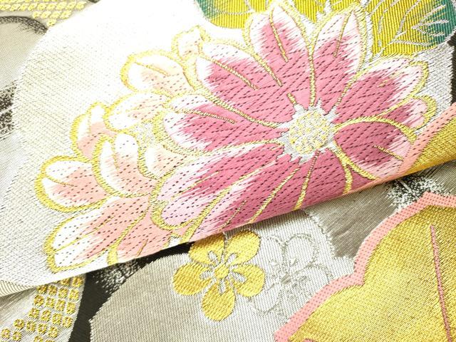 平和屋着物●六通柄袋帯　唐織　草花　金銀糸　正絹　逸品　DABE1227op