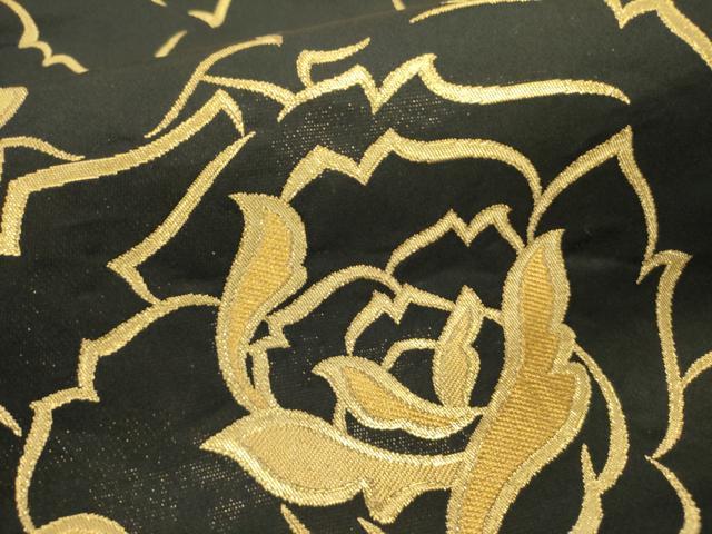 平和屋着物●六通柄袋帯　薔薇　バラ　黒地　金糸　正絹　逸品　DABE1228op