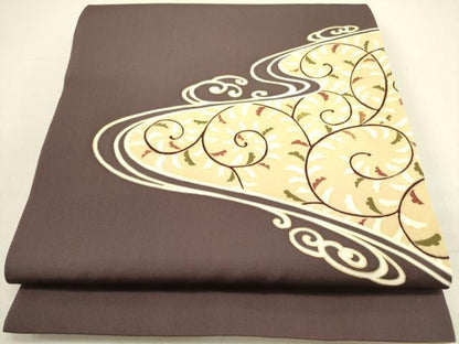 平和屋着物●塩瀬　太鼓柄袋帯　刺繍　唐草　金彩　正絹　逸品　未使用　DABE1231op