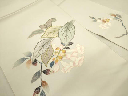 平和屋着物●塩瀬　九寸名古屋帯　友禅　草花　正絹　逸品　DABE1236op