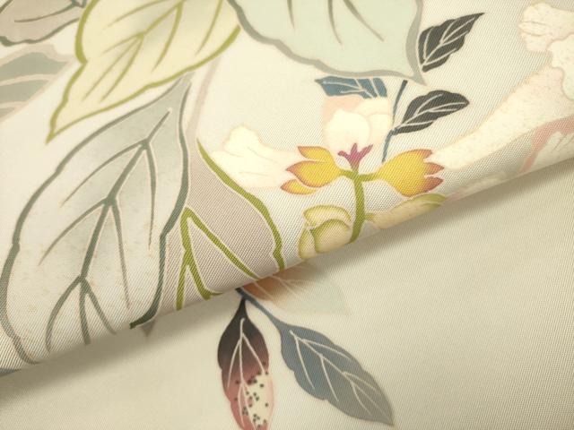 平和屋着物●塩瀬　九寸名古屋帯　友禅　草花　正絹　逸品　DABE1236op