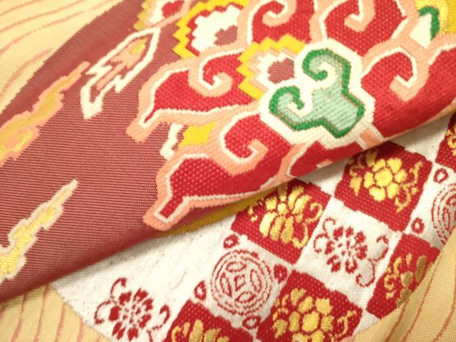 平和屋着物●アンティーク　大正ロマン　九寸名古屋帯　唐織　更紗花文　金糸　正絹　逸品　DABE1239op