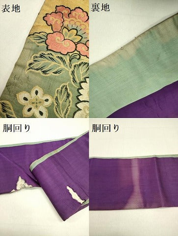平和屋着物●アンティーク　大正ロマン　九寸名古屋帯　洋花文　金糸　正絹　逸品　DABE1240op