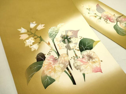 平和屋着物●塩瀬　九寸名古屋帯　作家物　草花　ろうけつ染め　逸品　DABE1245op