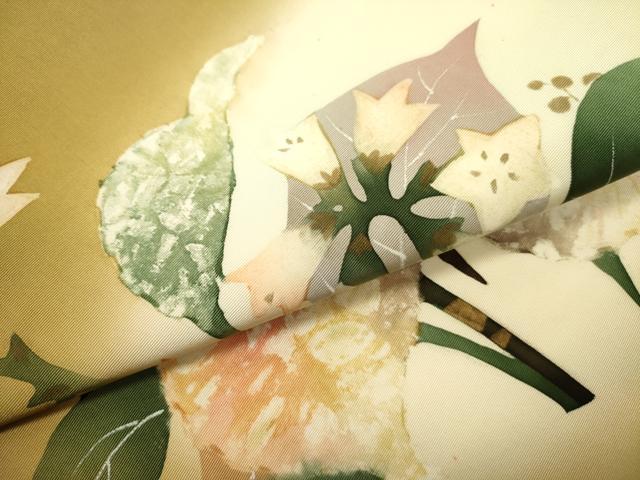 平和屋着物●塩瀬　九寸名古屋帯　作家物　草花　ろうけつ染め　逸品　DABE1245op