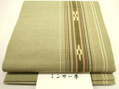 平和屋着物●沖縄県伝統工芸品　八重山ミンサー　手織り　八寸名古屋帯　間道　綿　逸品　DABE1247op