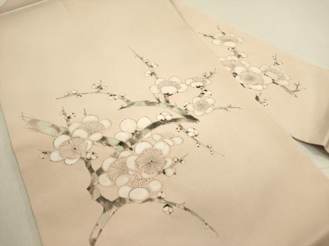 平和屋着物●塩瀬　九寸名古屋帯　作家物　手描き　枝梅　正絹　逸品　DABE1249op 平和屋着物○塩瀬 九寸名古屋帯 作家物 手描き 枝梅 正絹 逸品