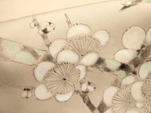 平和屋着物○塩瀬 九寸名古屋帯 作家物 手描き 枝梅 正絹 逸品