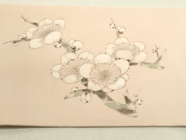 平和屋着物●塩瀬　九寸名古屋帯　作家物　手描き　枝梅　正絹　逸品　DABE1249op 平和屋着物○塩瀬 九寸名古屋帯 作家物 草花 ろうけつ染め 逸品