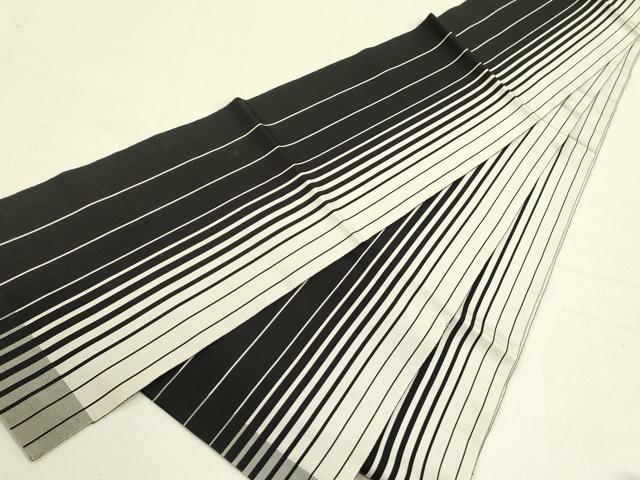 平和屋着物●本場筑前博多織　半幅帯　変わり間道　黒地　正絹　逸品　DABE1257op