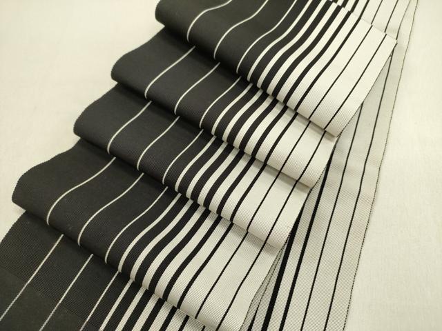 平和屋着物●本場筑前博多織　半幅帯　変わり間道　黒地　正絹　逸品　DABE1257op