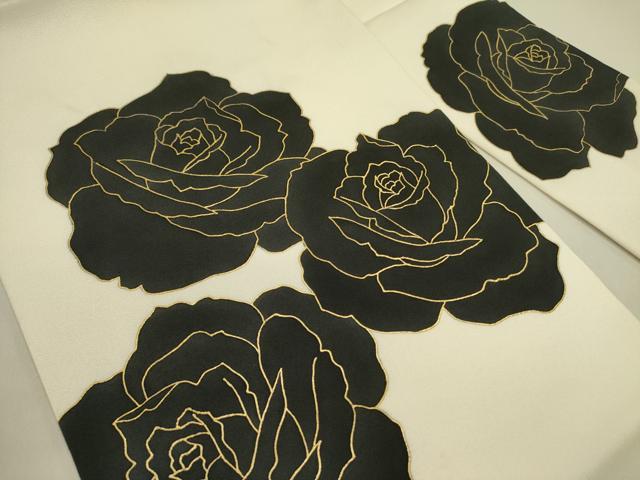 平和屋着物●九寸名古屋帯　薔薇　バラ　金彩　正絹　逸品　DABE1279op