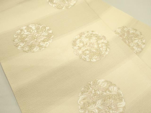 平和屋着物▽九寸名古屋帯　スリーシーズン　春夏秋　唐織　花丸文　金糸　正絹　逸品　DABE1281op