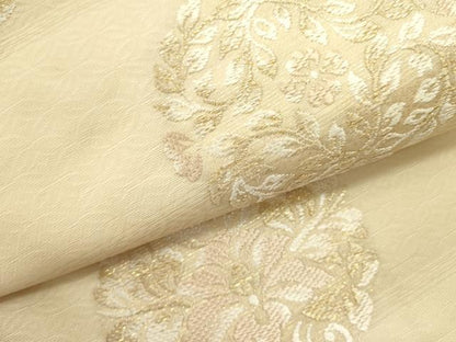 平和屋着物▽九寸名古屋帯　スリーシーズン　春夏秋　唐織　花丸文　金糸　正絹　逸品　DABE1281op