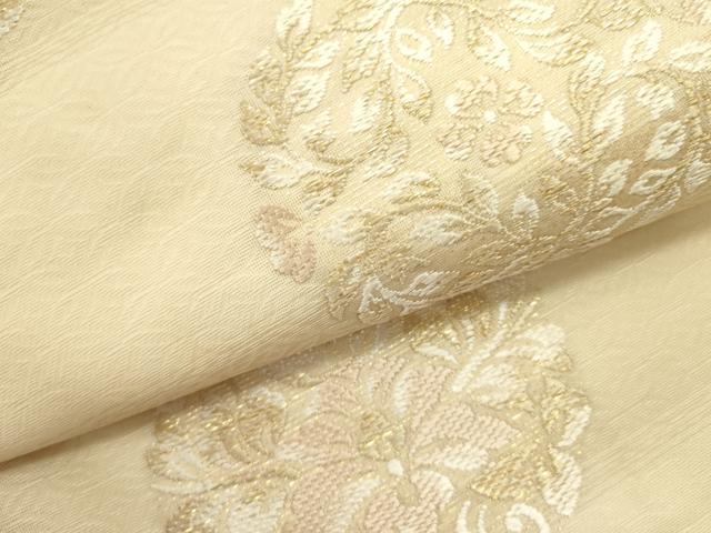 平和屋着物▽九寸名古屋帯　スリーシーズン　春夏秋　唐織　花丸文　金糸　正絹　逸品　DABE1281op