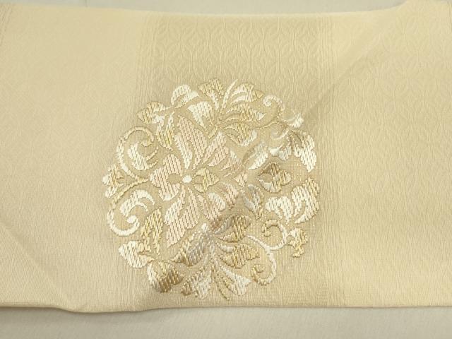平和屋着物▽九寸名古屋帯　スリーシーズン　春夏秋　唐織　花丸文　金糸　正絹　逸品　DABE1281op