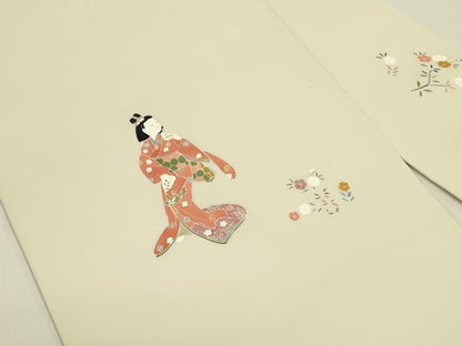平和屋着物●塩瀬　九寸名古屋帯　人物花文　正絹　逸品　DABE1282op