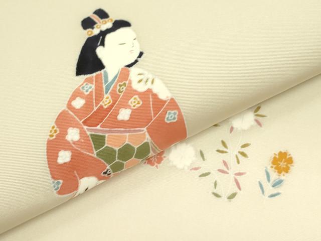 平和屋着物●塩瀬　九寸名古屋帯　人物花文　正絹　逸品　DABE1282op