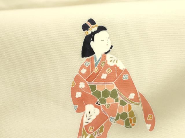 平和屋着物●塩瀬　九寸名古屋帯　人物花文　正絹　逸品　DABE1282op
