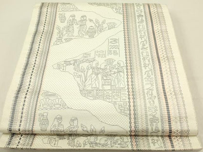 平和屋着物●本場筑前博多織　八寸名古屋帯　エジプト壁画文様　正絹　逸品　未使用　DABE1283op