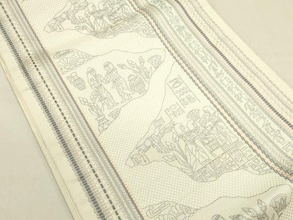 平和屋着物●本場筑前博多織　八寸名古屋帯　エジプト壁画文様　正絹　逸品　未使用　DABE1283op