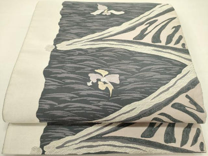 平和屋着物●本場筑前博多織　八寸名古屋帯　流水花文　正絹　逸品　DABE1285op