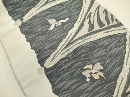 平和屋着物●本場筑前博多織　八寸名古屋帯　流水花文　正絹　逸品　DABE1285op