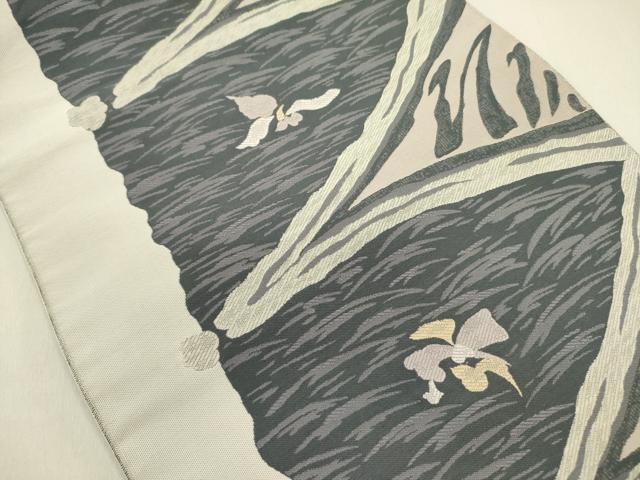 平和屋着物●本場筑前博多織　八寸名古屋帯　流水花文　正絹　逸品　DABE1285op