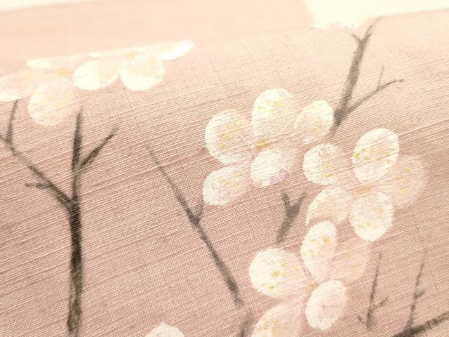 平和屋着物●九寸開き名古屋帯　手描き　紬地　枝梅　金彩　正絹　逸品　DABE1286op
