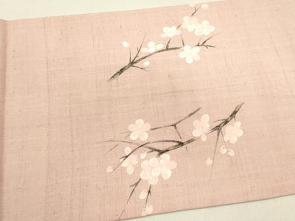 平和屋着物●九寸開き名古屋帯　手描き　紬地　枝梅　金彩　正絹　逸品　DABE1286op