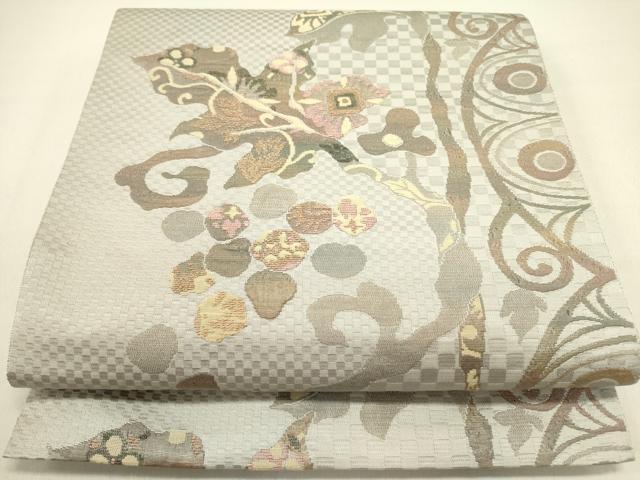 平和屋着物●本場筑前博多織　八寸名古屋帯　枝花　正絹　逸品　未使用　DABE1287op