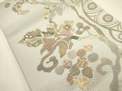 平和屋着物●本場筑前博多織　八寸名古屋帯　枝花　正絹　逸品　未使用　DABE1287op