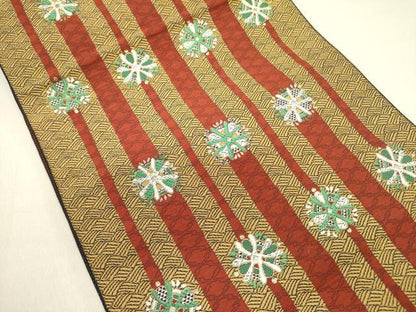 平和屋着物●本場筑前博多織　八寸名古屋帯　抽象花文　金糸　正絹　逸品　未使用　DABE1288op