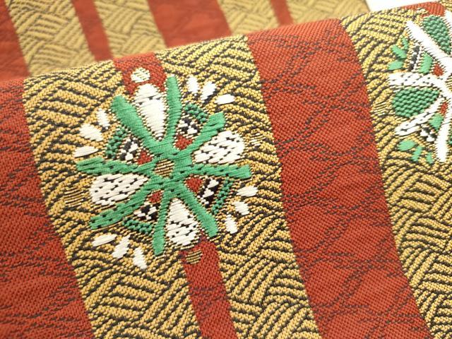 平和屋着物●本場筑前博多織　八寸名古屋帯　抽象花文　金糸　正絹　逸品　未使用　DABE1288op