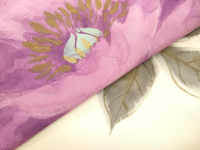 平和屋着物●塩瀬　九寸名古屋帯　手描き　牡丹　金彩　正絹　逸品　DABE1291op