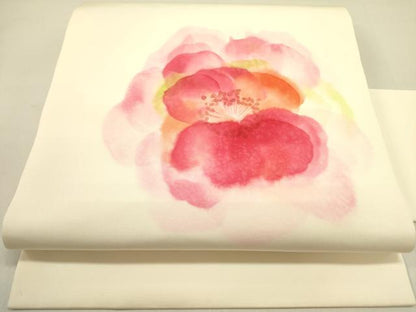 平和屋着物●塩瀬　九寸名古屋帯　舞花　ろうけつ染め　正絹　逸品　未使用　DABE1300op