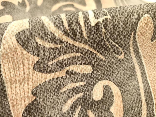 平和屋着物●全通柄九寸名古屋帯　型染　花唐草文　鬼しぼ縮緬　正絹　逸品　DABE1301op