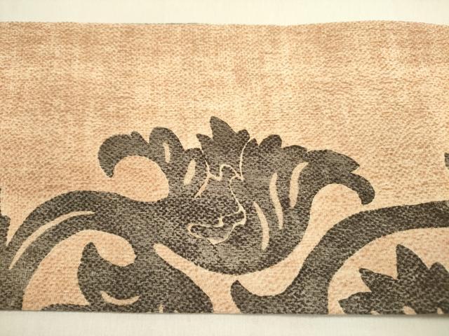 平和屋着物●全通柄九寸名古屋帯　型染　花唐草文　鬼しぼ縮緬　正絹　逸品　DABE1301op