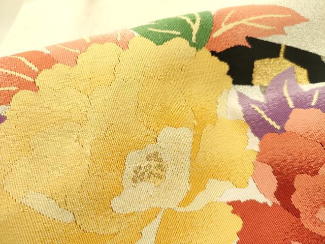 平和屋着物●爪掻き本綴れ　八寸名古屋帯　牡丹　金糸　正絹　逸品　DABE1302op