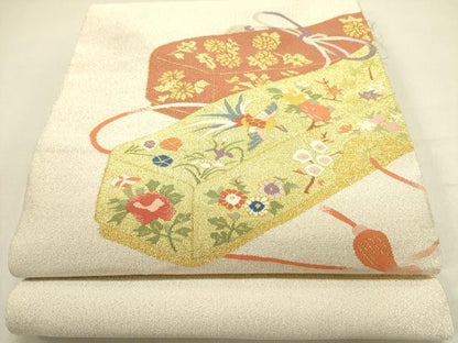 平和屋着物●爪掻き本綴れ　八寸名古屋帯　鳳凰花文箱　金糸　正絹　逸品　DABE1303op
