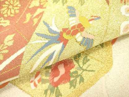 平和屋着物●爪掻き本綴れ　八寸名古屋帯　鳳凰花文箱　金糸　正絹　逸品　DABE1303op
