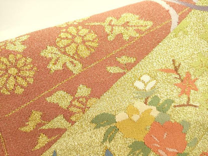 平和屋着物●爪掻き本綴れ　八寸名古屋帯　鳳凰花文箱　金糸　正絹　逸品　DABE1303op