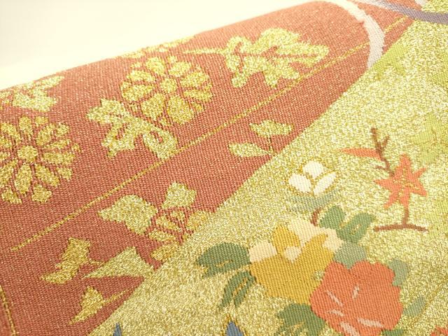 平和屋着物●爪掻き本綴れ　八寸名古屋帯　鳳凰花文箱　金糸　正絹　逸品　DABE1303op