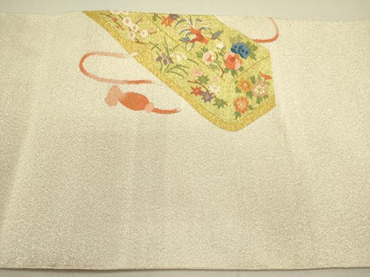 平和屋着物●爪掻き本綴れ　八寸名古屋帯　鳳凰花文箱　金糸　正絹　逸品　DABE1303op