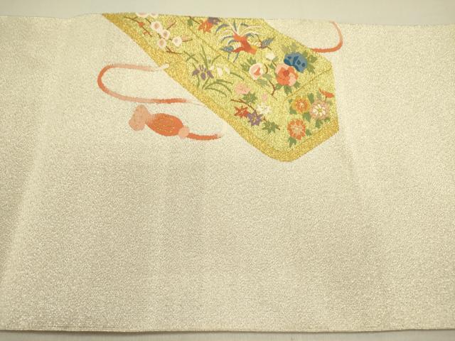 平和屋着物●爪掻き本綴れ　八寸名古屋帯　鳳凰花文箱　金糸　正絹　逸品　DABE1303op