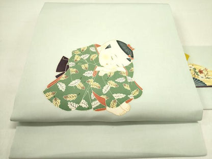 平和屋着物●塩瀬　九寸名古屋帯　童子　正絹　逸品　DABE1306op