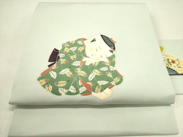 平和屋着物●塩瀬　九寸名古屋帯　童子　正絹　逸品　DABE1306op