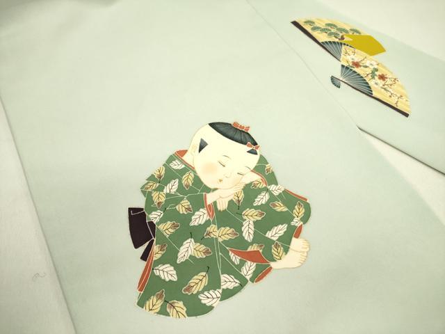 平和屋着物●塩瀬　九寸名古屋帯　童子　正絹　逸品　DABE1306op