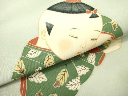 平和屋着物●塩瀬　九寸名古屋帯　童子　正絹　逸品　DABE1306op